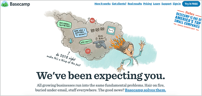 layout por flywheel eficaz captura de tela do site basecamp de espaço em branco
