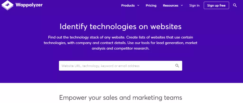 Alat analisis pesaing Wappalyzer