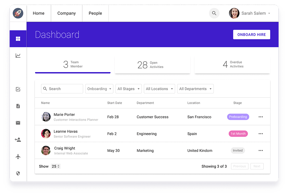 interfaccia utente del software di onboarding dei dipendenti di alberello