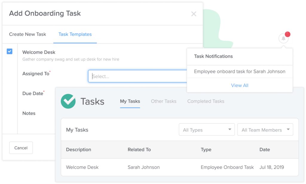 Interfaccia utente del software per l'onboarding dei dipendenti goco
