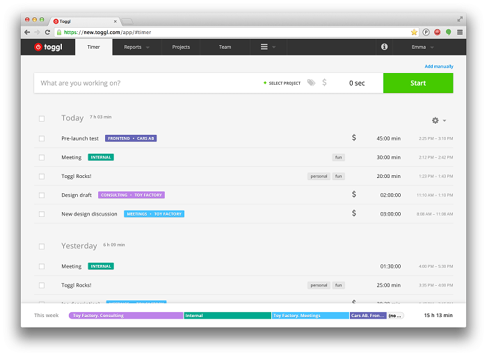 Attiva/disattiva il monitoraggio del tempo