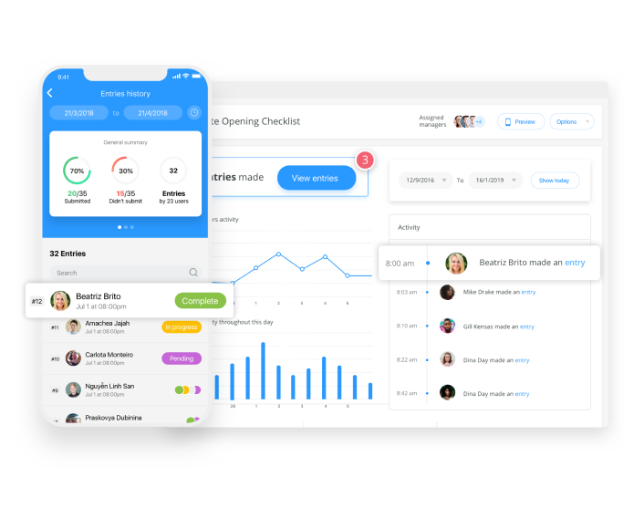 Schede attività dei dipendenti della costruzione e app per l'orologio