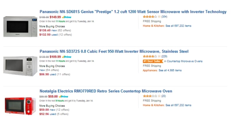 아마존의 전자레인지 목록
