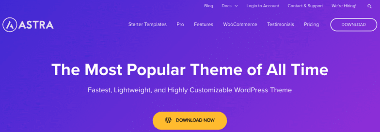 لقطة شاشة لصفحة Astra الرئيسية