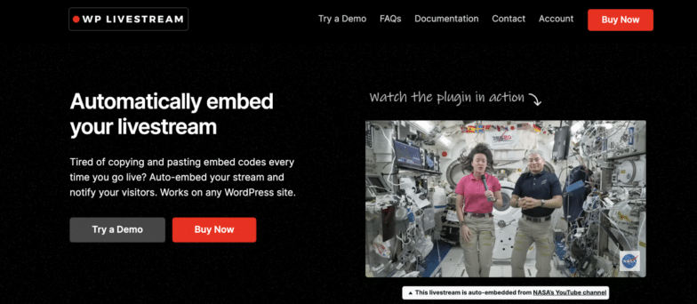 لقطة شاشة لصفحة WP Livestream الرئيسية