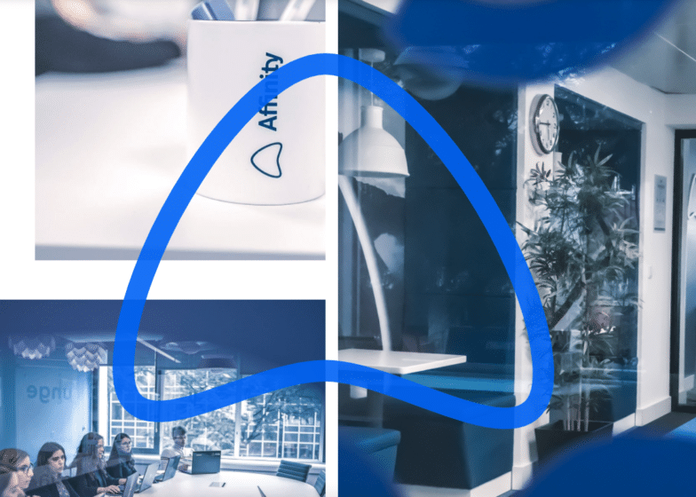 Tangkapan layar dari situs web Affinity yang menampilkan logo segitiga bundar mereka