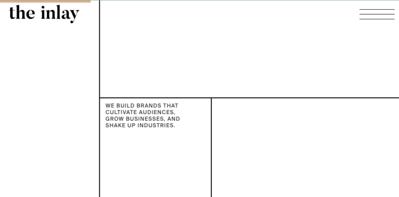 Tangkapan layar dari situs web The Inlay yang menampilkan latar belakang putih dan tiga garis tegak lurus