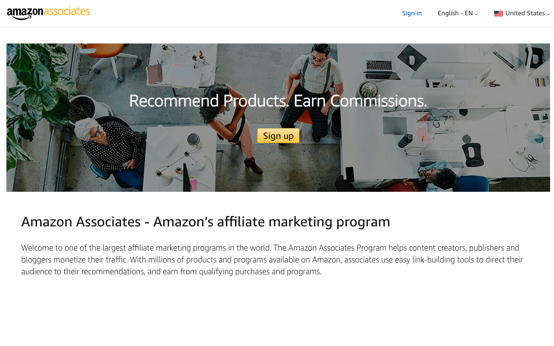 Amazon Associates 제휴 마케팅 프로그램.