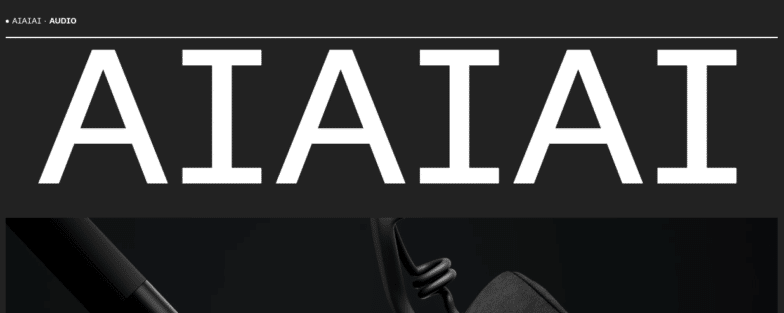 暗いサイトの上に会社名が大きな白い文字で表示されているAIAIAIWebサイトのスクリーンショット