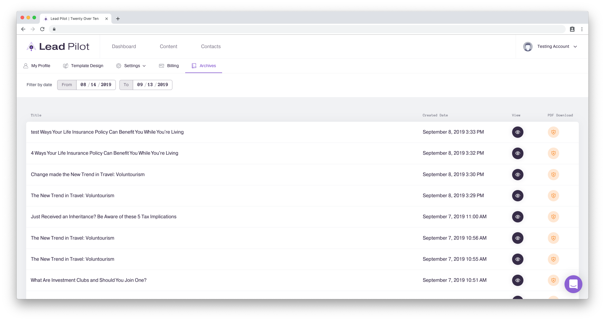 Archiwizacja Lead Pilot