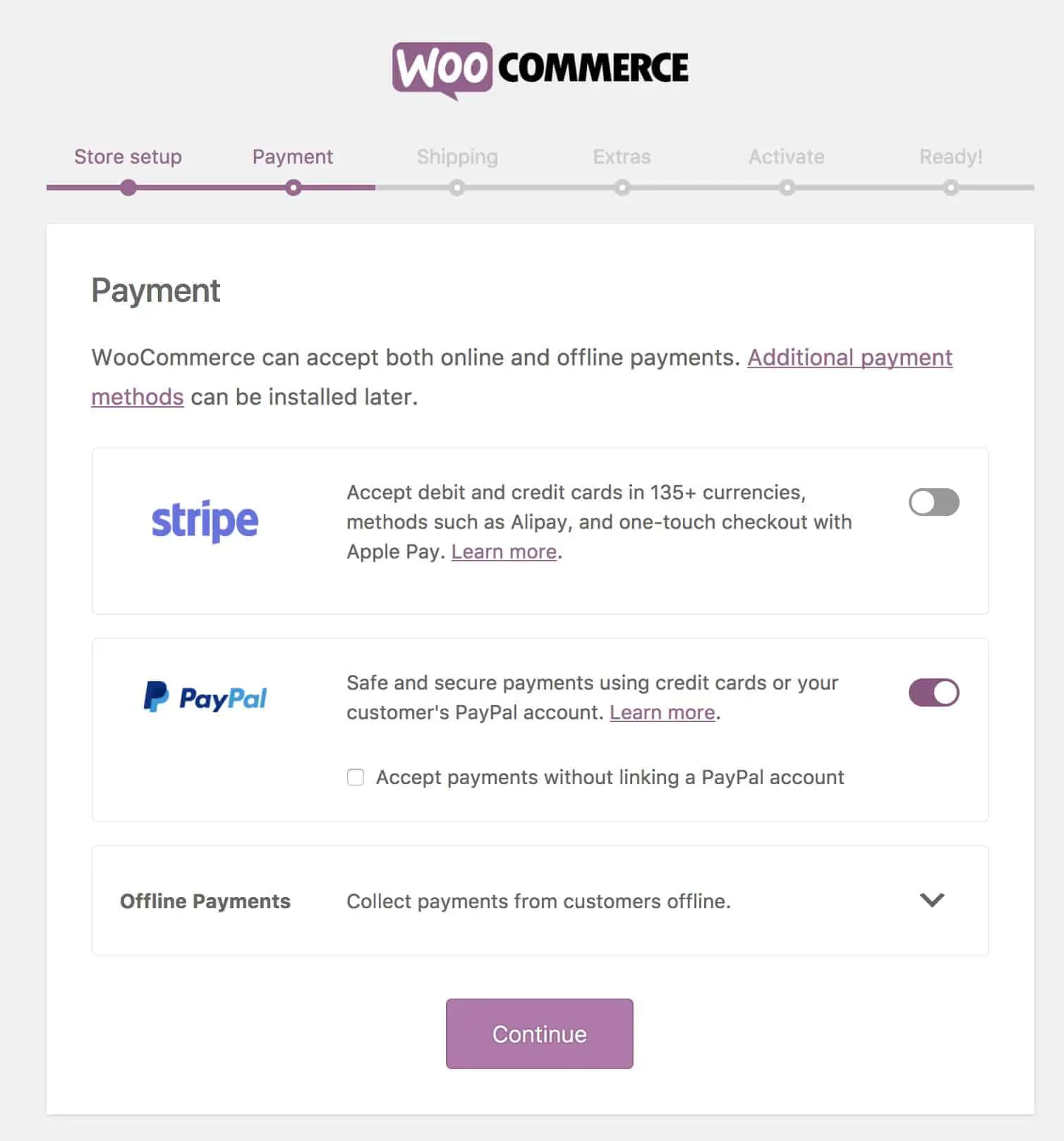 configurazione del pagamento woocommerce
