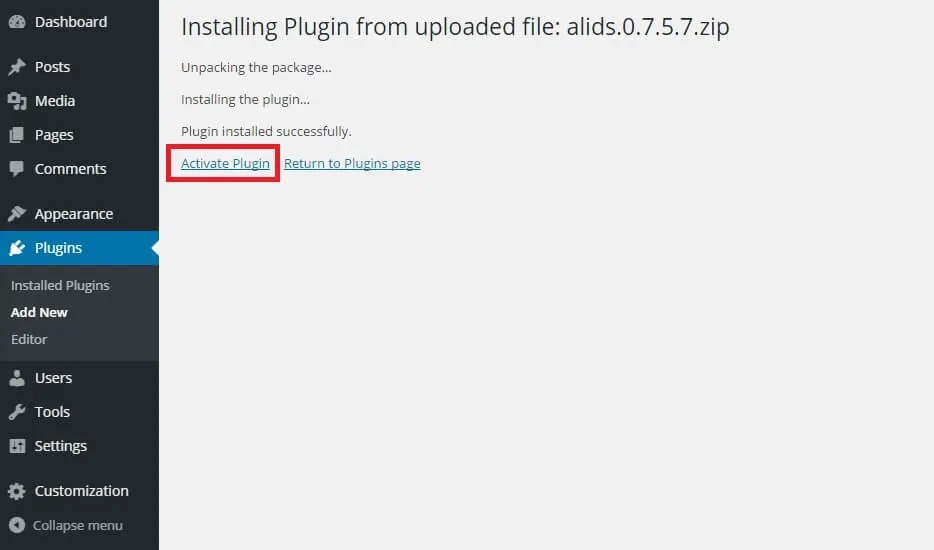 attivando il tuo plugin