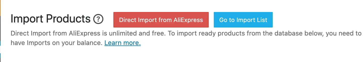 importazione del prodotto direttamente su aliexpress