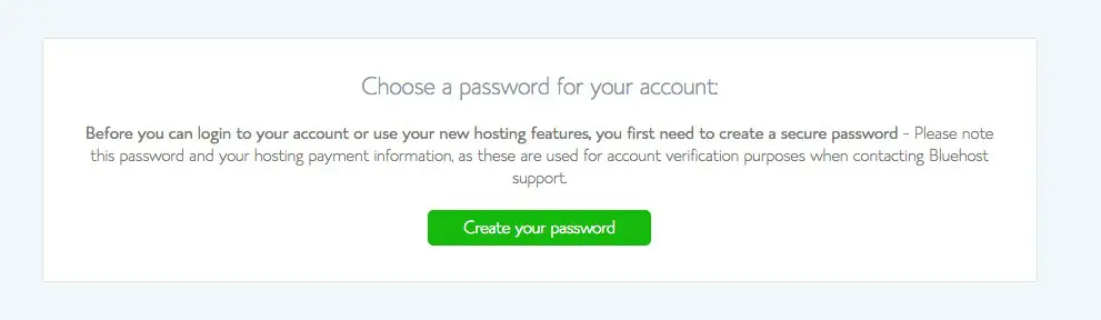 scegliendo la password per il tuo account bluehost