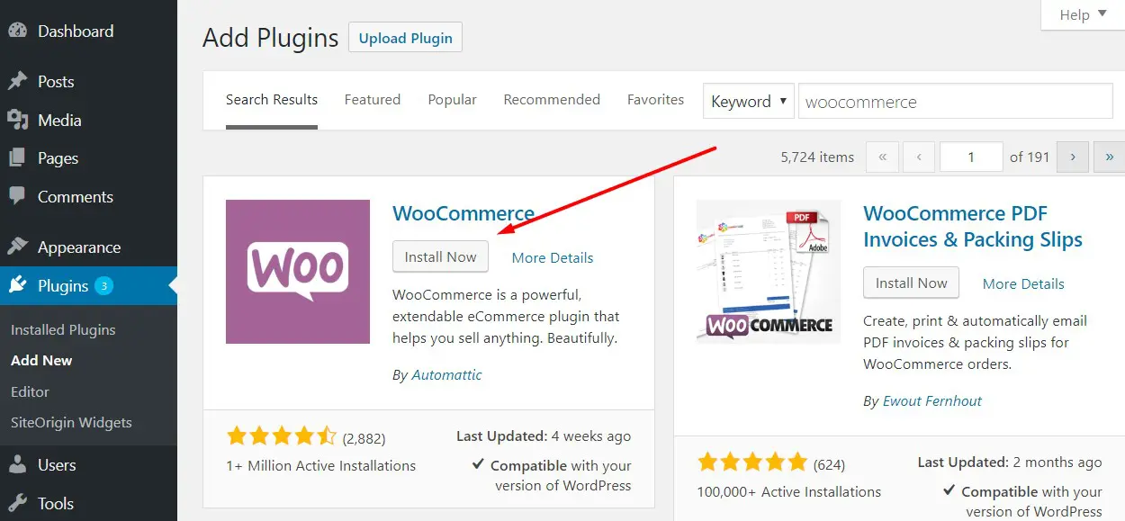 installa il plugin woocommerce