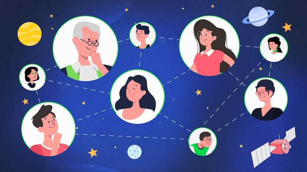 Un grafico di persone interconnesse che lavorano allo stesso progetto.