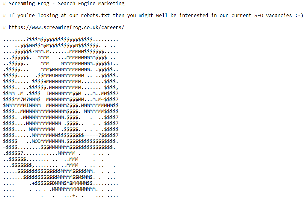 У Screaming Frog есть пасхалка robots.txt с логотипом компании