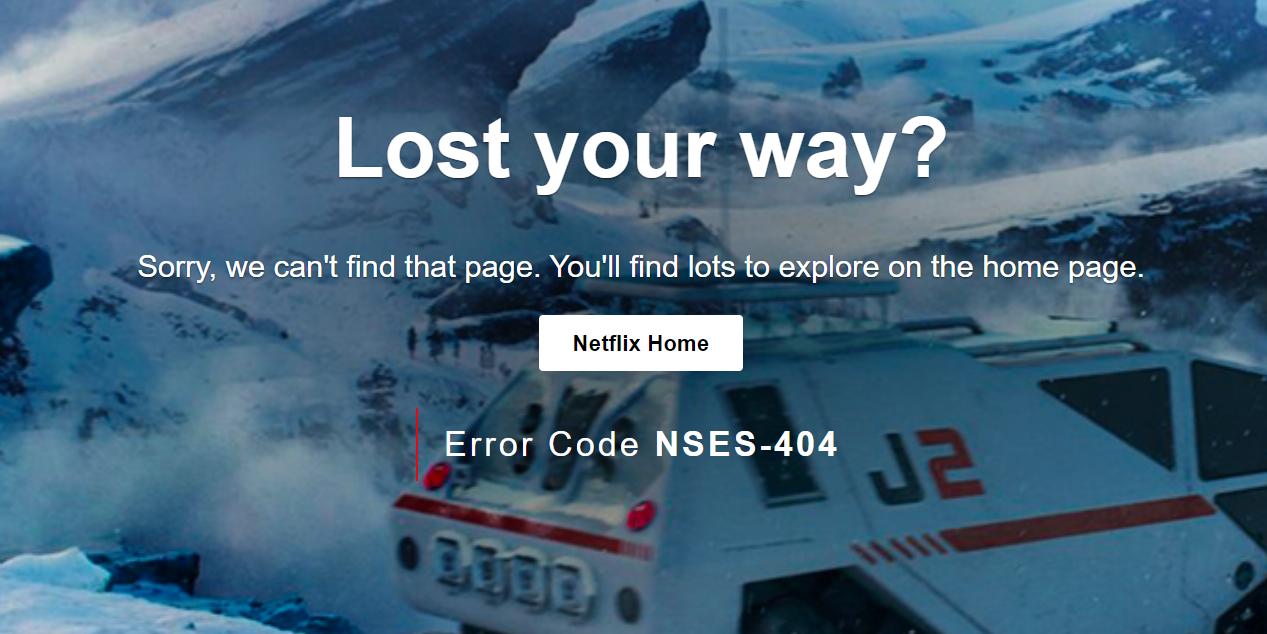 Tangkapan layar halaman 404 Netflix dengan tombol Beranda Netflix