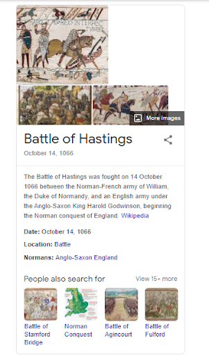 Un panneau de connaissances affiché pour l'événement historique de la bataille de Hastings