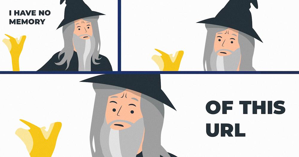 Meme avec Gandalf disant "Je n'ai aucun souvenir de cette URL"