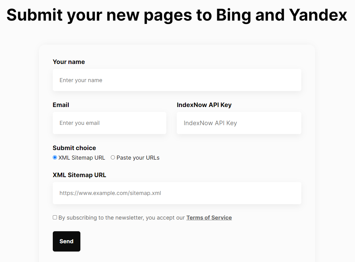 funzionalità di IndexNow per l'invio di nuove pagine ai motori di ricerca
