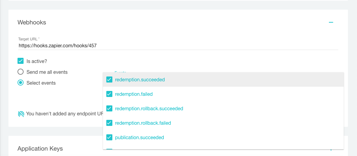 Voucherify 中的 Webhook – 選擇事件
