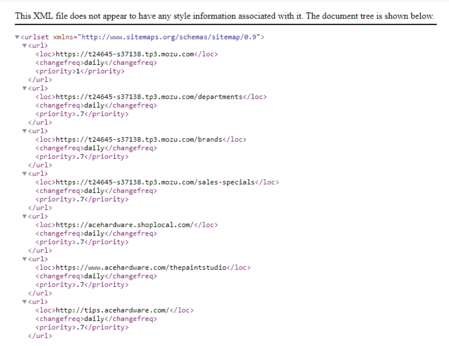 collegamenti al sito di staging all'interno della mappa del sito