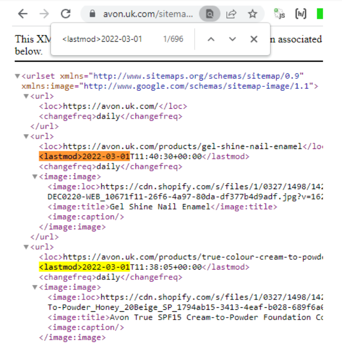mappa del sito che mostra la data di <lastmod> come giorno corrente