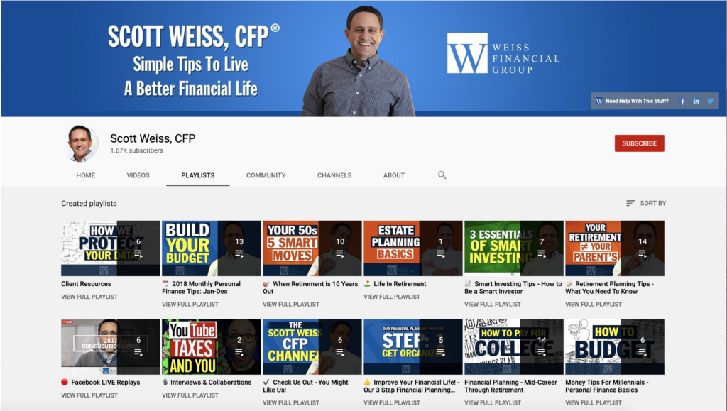 示例财务顾问 Youtube 频道播放列表