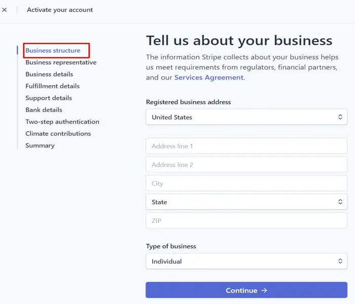 configurare il tuo account stripe