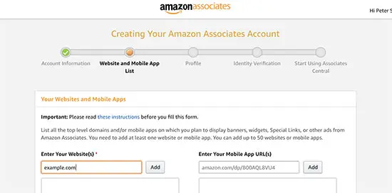 création de votre compte amazon associés