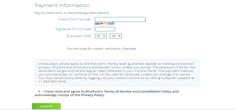 information de paiement