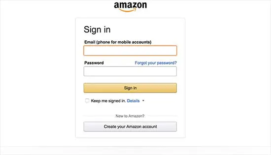 page de connexion d'associé amazon