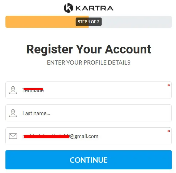 processus d'inscription à l'essai gratuit de 30 jours de kartra