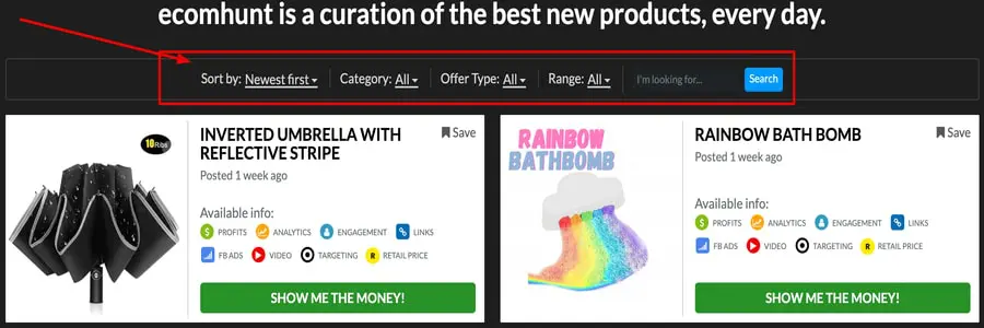 搜索產品過濾器