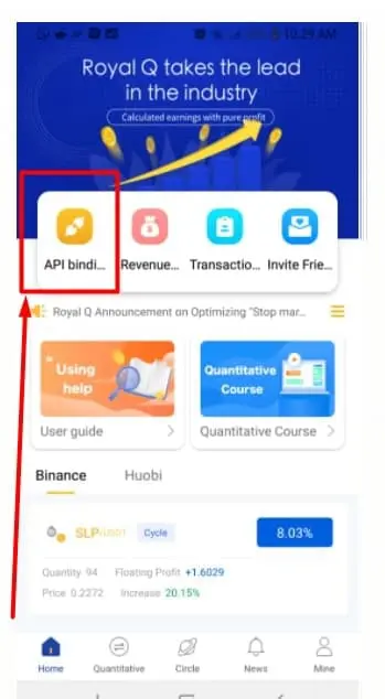 liaison api avec binance