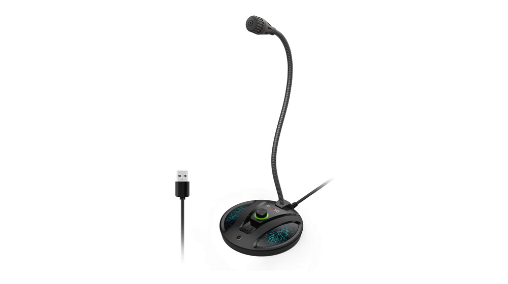 USB 录音麦克风,计算机 PC 播客电容心形麦克风,带静音按钮和 LED 指示灯,适用于笔记本电脑