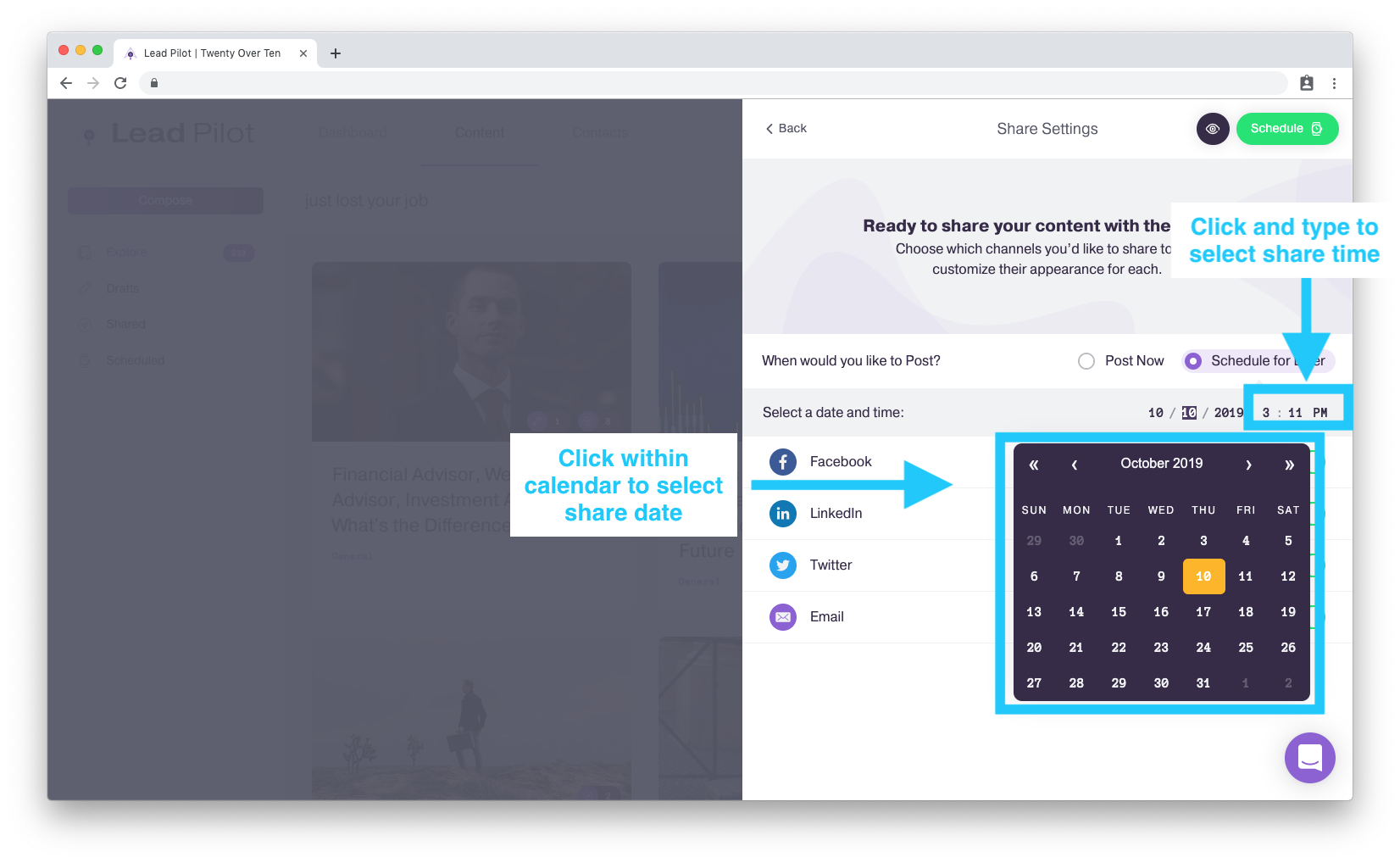 在主要试点中安排社交帖子