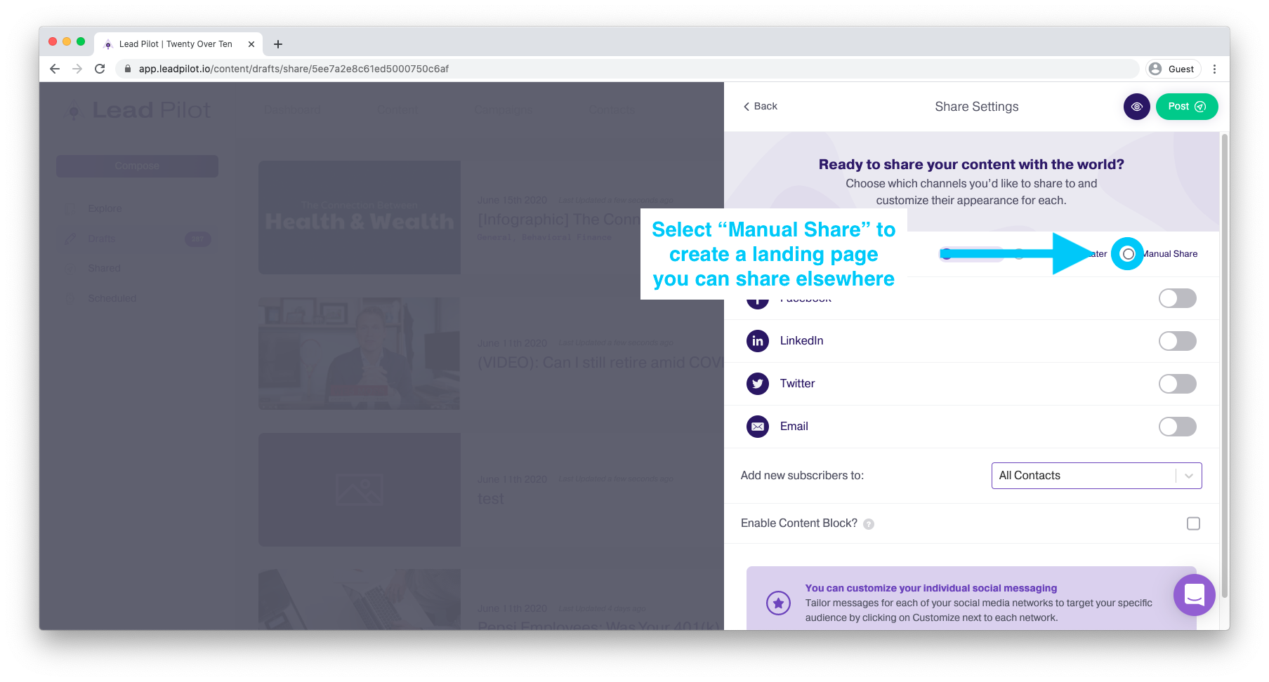 在主要试点中安排社交帖子