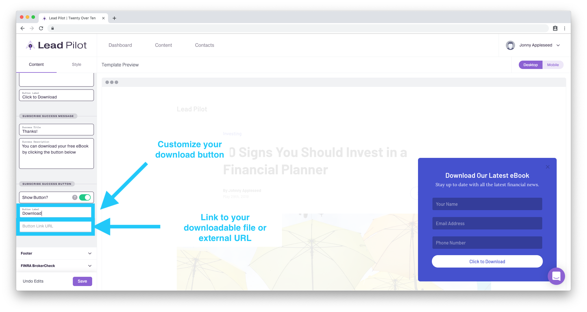 Configuración de contenido privado mediante el formulario de suscripción