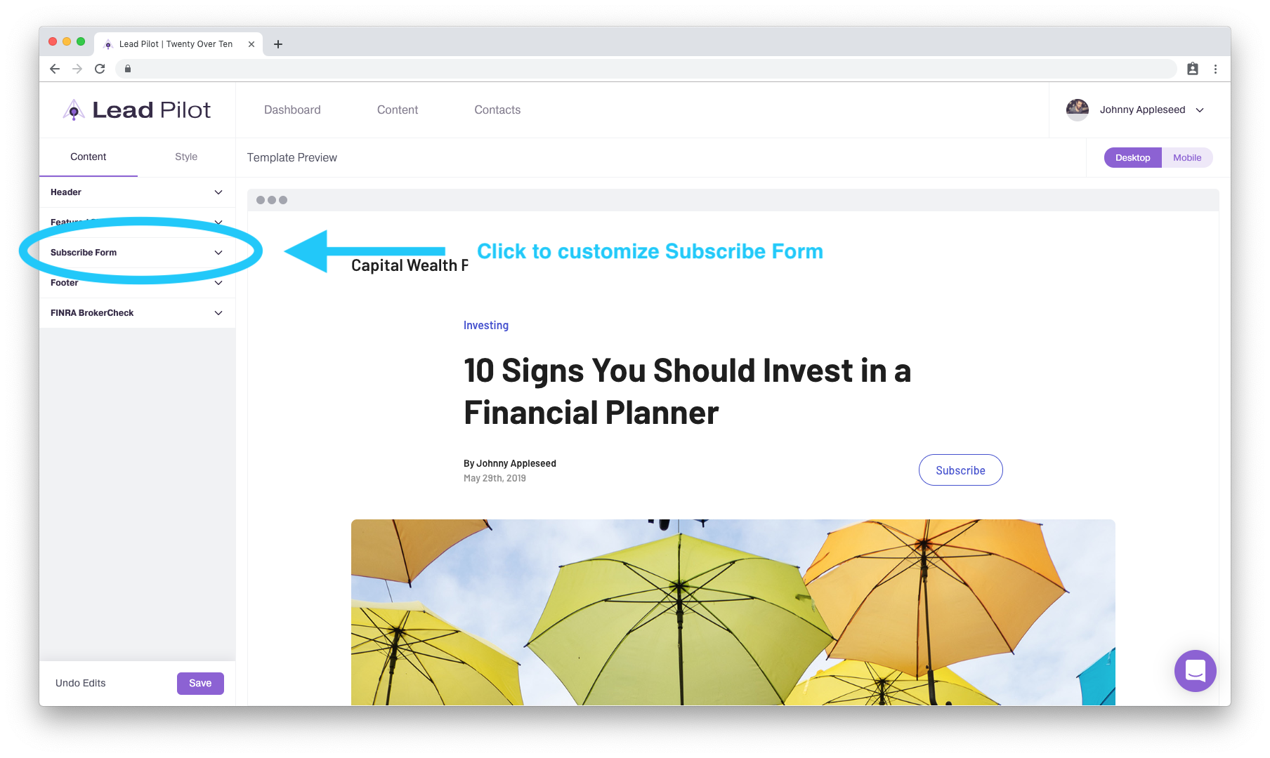 Configuración de contenido privado mediante el formulario de suscripción