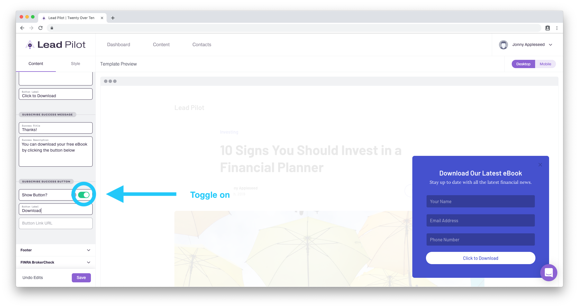 Configuración de contenido privado mediante el formulario de suscripción