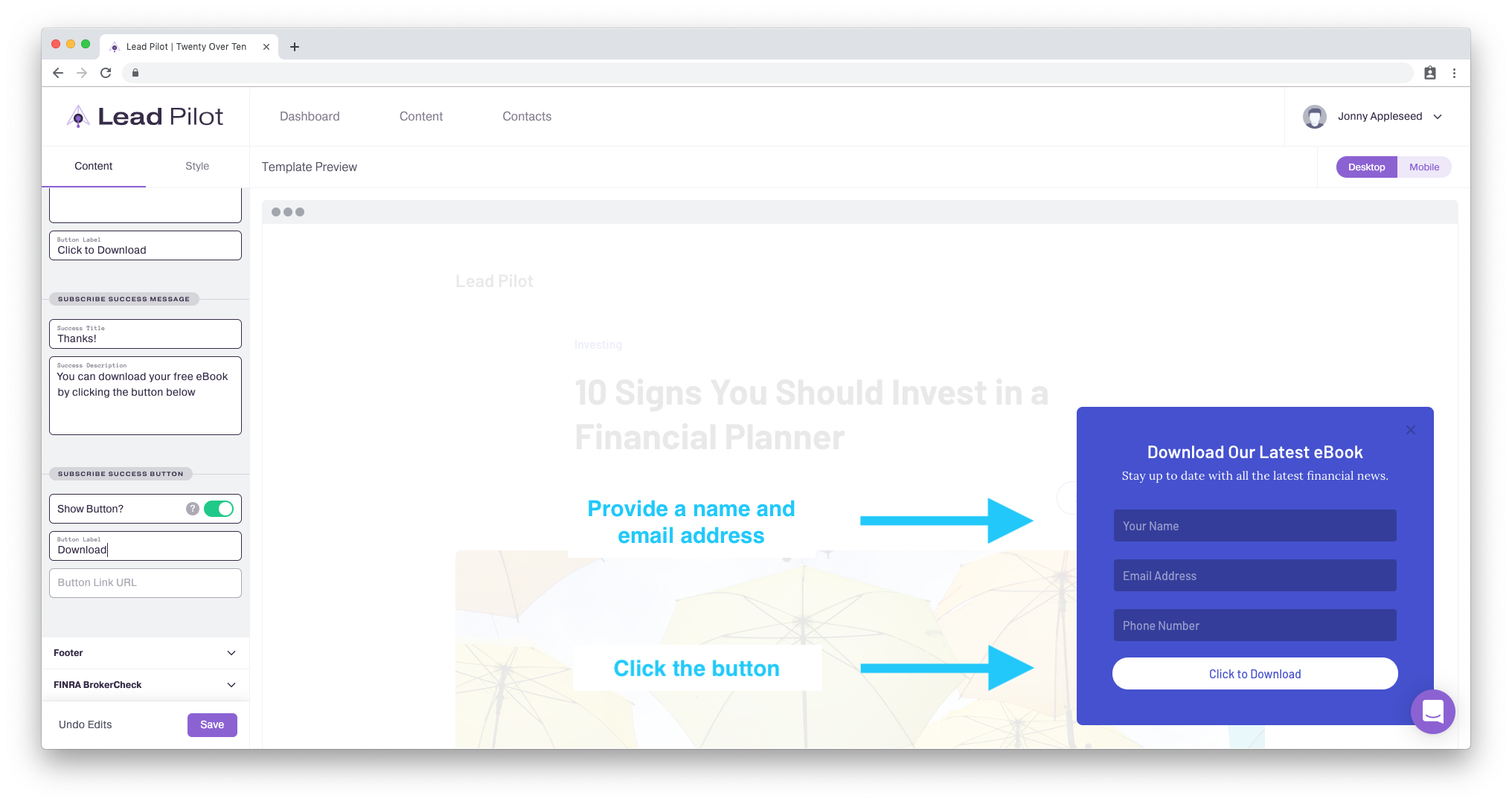 Configuración de contenido privado mediante el formulario de suscripción