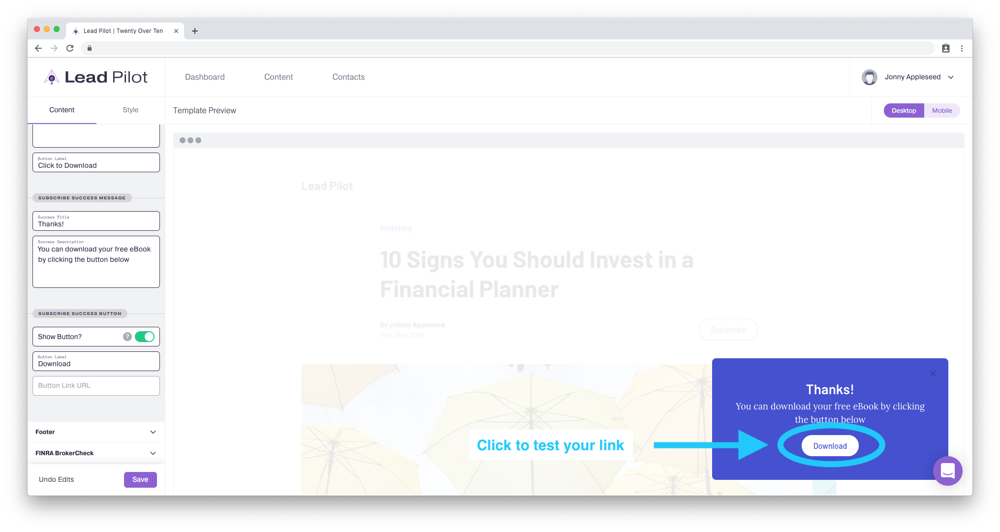 Configuración de contenido privado mediante el formulario de suscripción