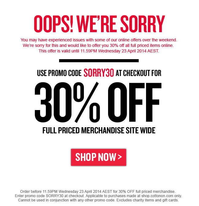 コットンオン申し訳ありませんが割引プロモーション
