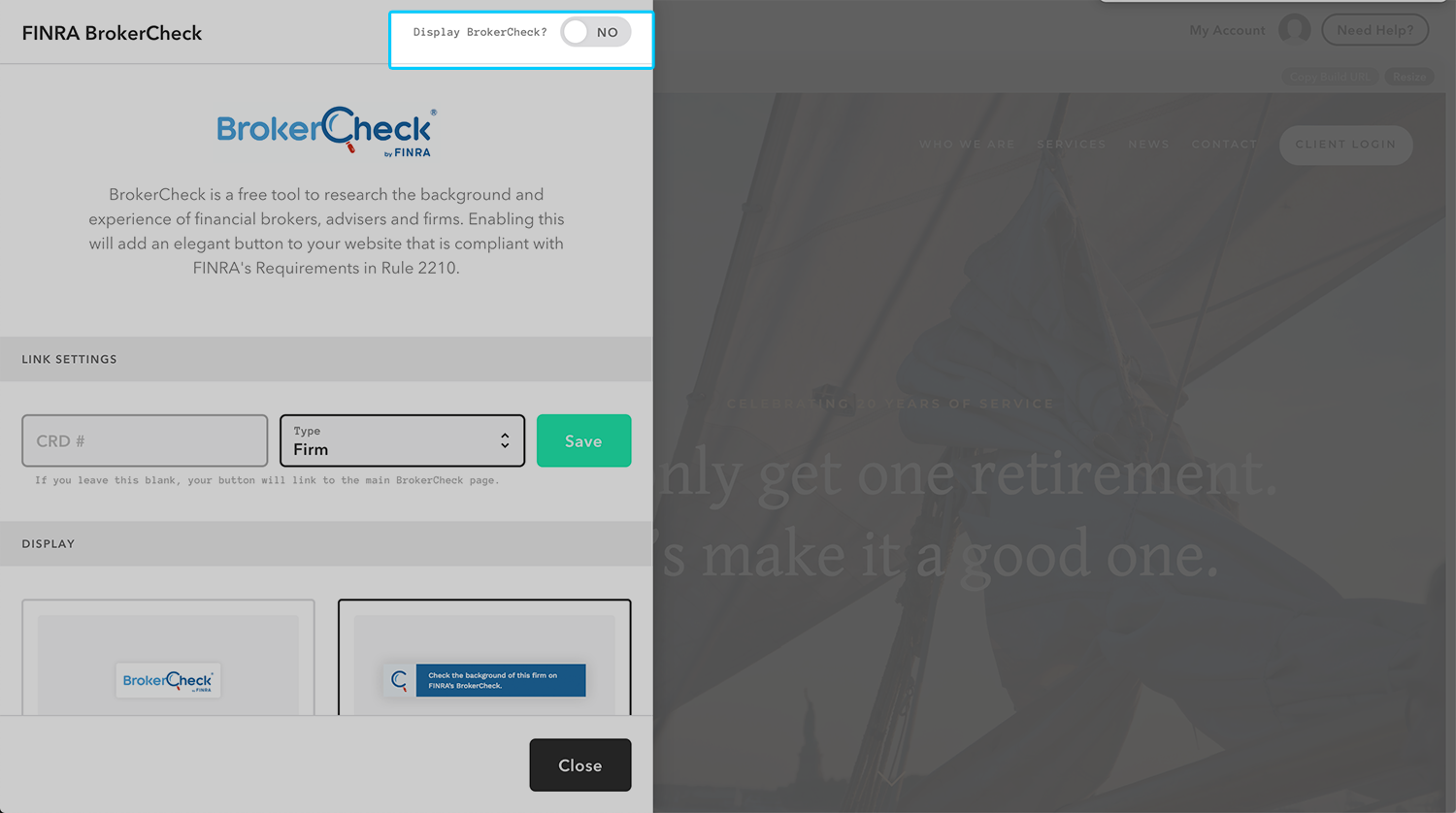 Configuración de FINRA Brokercheck