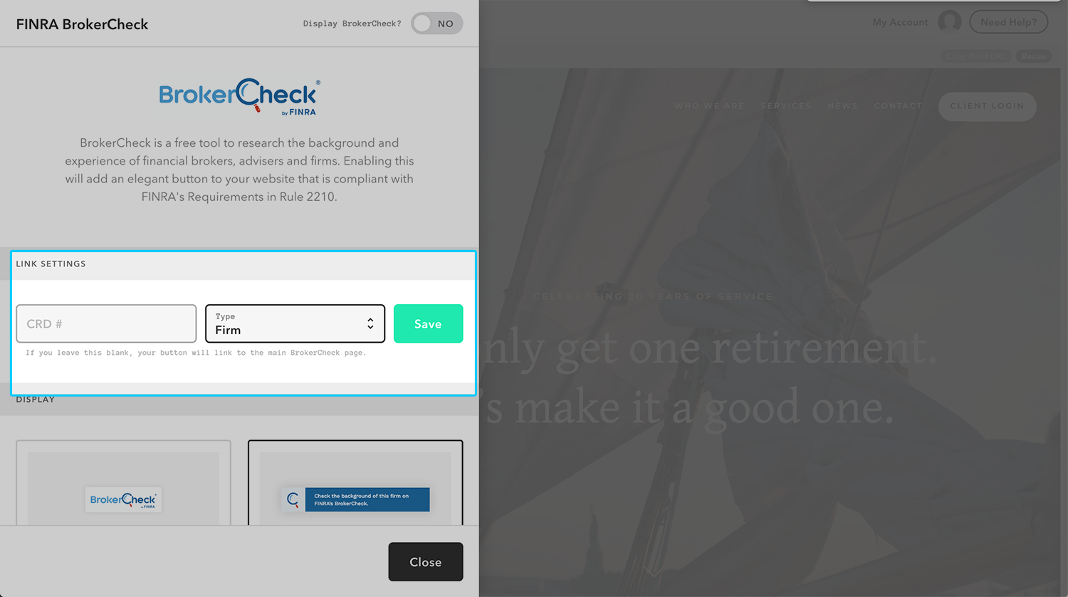 Configuración de FINRA Brokercheck