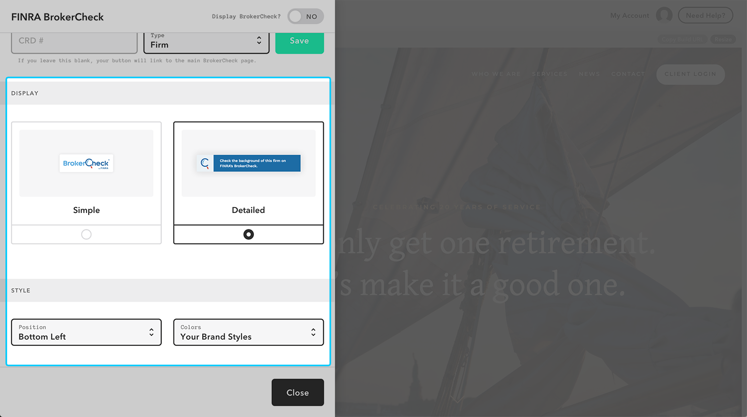 Configuración de FINRA Brokercheck