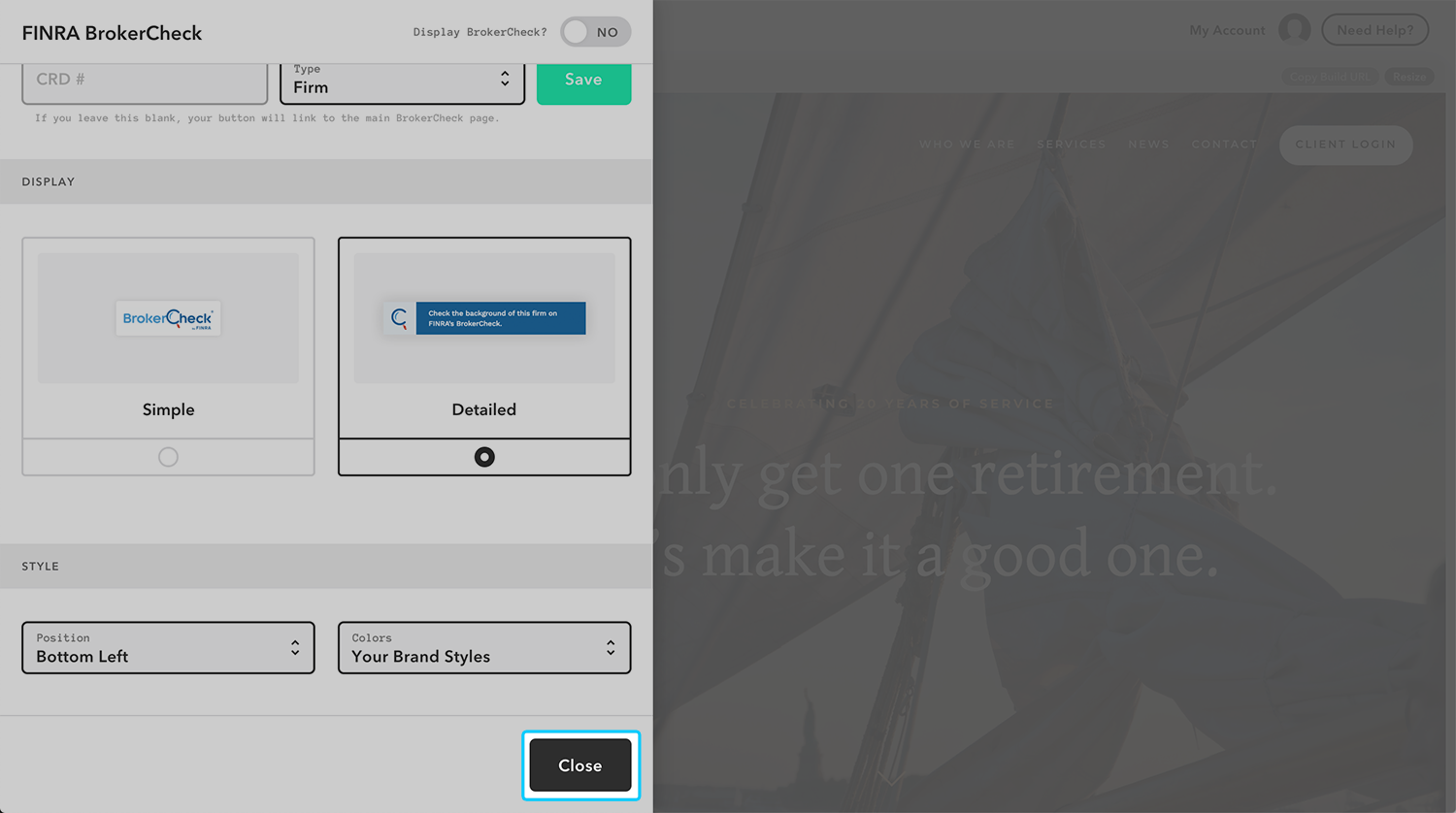 Configuración de FINRA Brokercheck