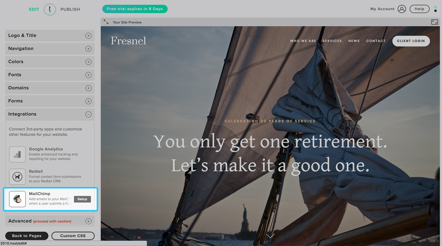 integración de mailchimp